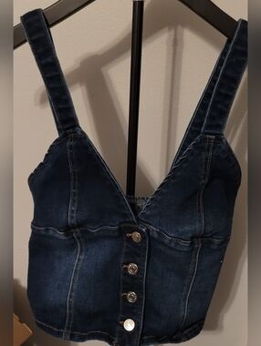 Refuge Denim Corset Top Womens Medium Blue Jean Bustier Button Front Crop